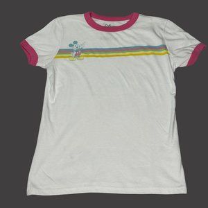 Disney Mickey Top Shirt Girls Size Small Rainbow Stripes Short Sleeves Vintage
